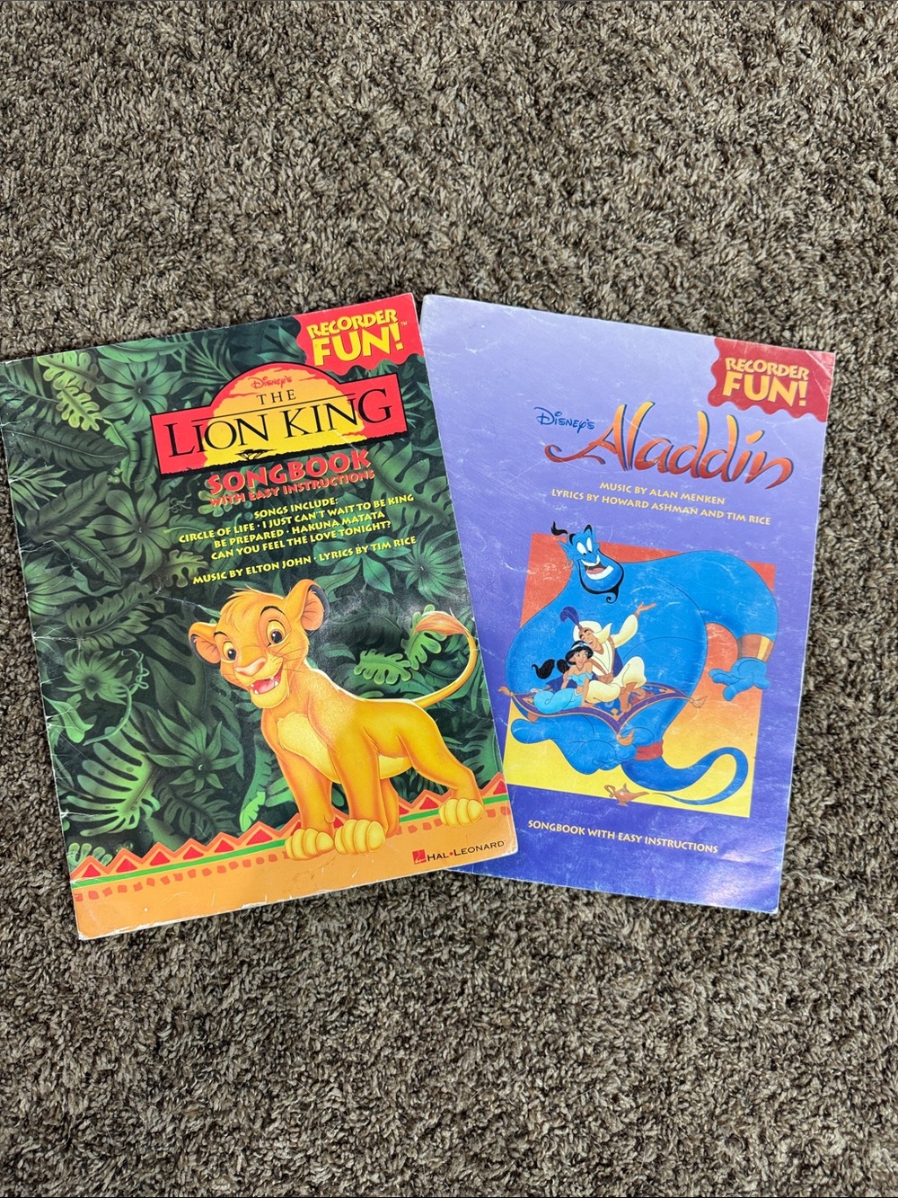 VTG Disney Recorder Fun Music Books The Lion King And Aladdin